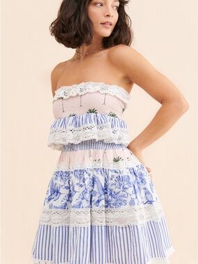 Strapless Lace Printed Mini Dress by Place Nationale